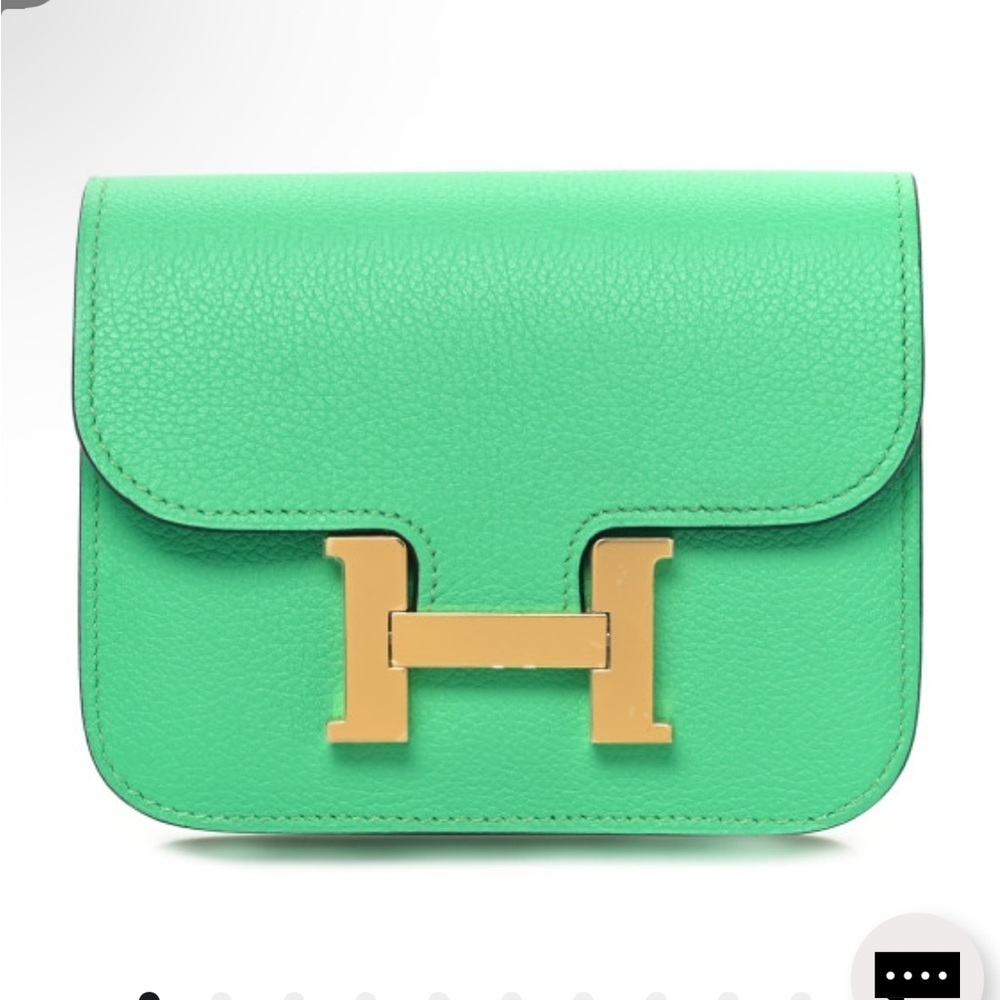 HERMES 
Evercolor Bi-Color Constance Slim Wallet Vert Comics Bleu Zellige